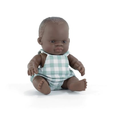 Miniland My Friends & Me Vinyl African Boy Baby Doll, 8.25, Multicolored (MLE33002)