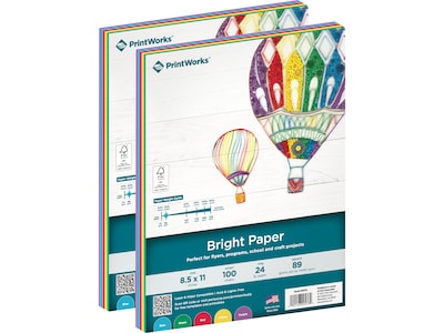 Printworks Colored Paper, 24 lbs., 8.5 x 11, Assorted Bright Colors, 100 Sheets/Ream, 2 Reams/Pack (00576)