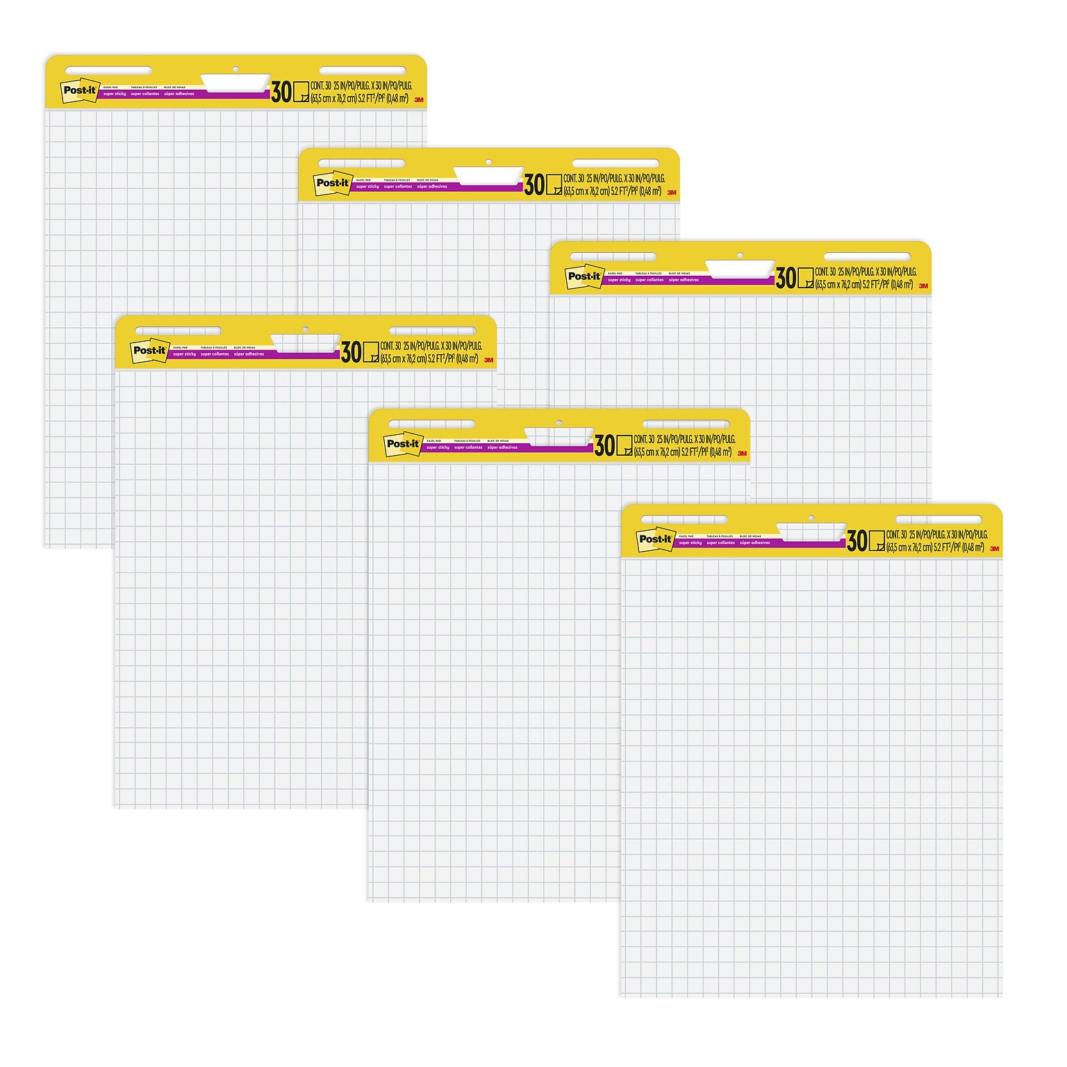Post-it Super Sticky Wall Easel Pad, 25 x 30, Grid Lined, 30 Sheets/Pad, 6 Pads/Pack (560 VAD 6PK)