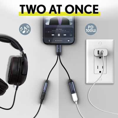 Overtime USB-C to USB-C & 3.5mm Audio and 100W Charging Splitter Adapter, Black (OADCTC35BK)