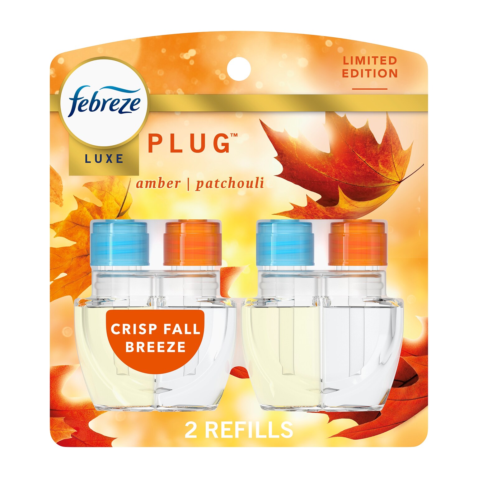 Febreze Luxe Plug Air Freshener Warmer Refill, Crisp Fall Breeze Scent, 0.87 fl. oz., 2/Pack (13891)