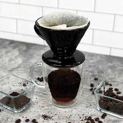 The London Sip 4- Cups Pourover with Manual Burr Coffee Grinder, Black (KITESCLCOFFEE02)