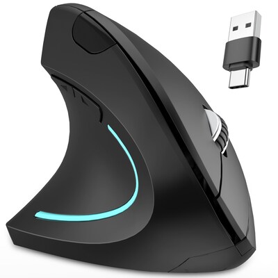 Delton S12 Wireless Ergonomic Vertical Left-Handed USB-A/C Mouse, Black (DMERG12LWB)