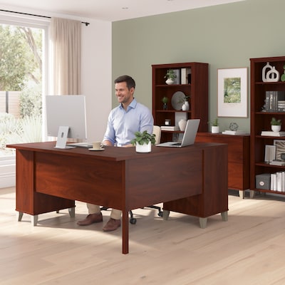 Bush Home Somerset 60" W L Shaped Office Desk with Storage, Hansen Cherry (WC81730K)