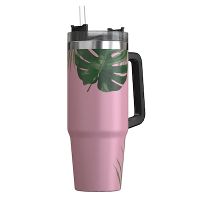 Outdoors Professional Stainless Steel Double-Walled Vacuum Insulated Tumbler with Straw, 30 oz., Tropical Pink (OUTD9225)