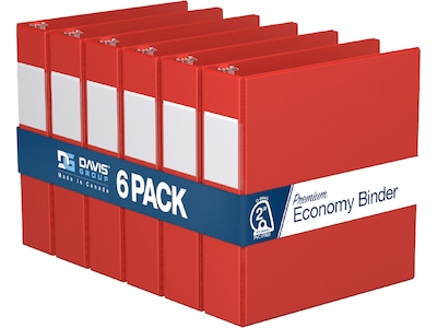 Davis Group Premium Economy 2 3-Ring Non-View Binders, D-Ring, Red, 6/Pack (2304-03-06)