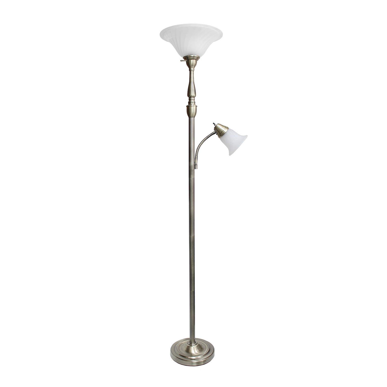 Lalia Home Torchiere Floor Lamp with Reading Light and Marble Glass Shades, Antique Brass (LHF-3003-AB)