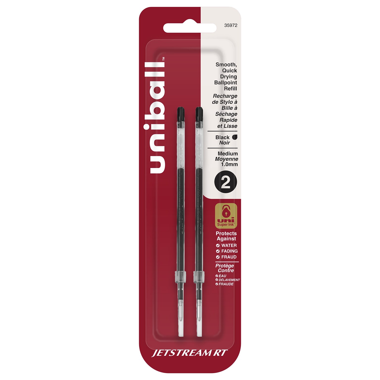 uni-ball Jetsream RT Ballpoint Pen Refills, Medium Point, 1.0mm, Black Ink, 2/Pack (35972)