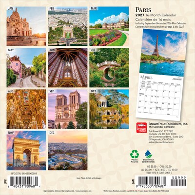 2027 BrownTrout Paris 7 x 7 Monthly Wall Calendar (9798330709687)
