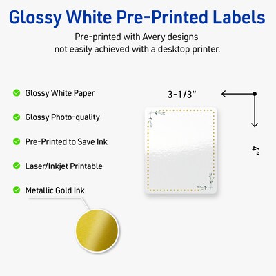 Avery Laser/Inkjet Rectangle Multipurpose Labels, 4 x 3-1/3, White, 40/Pack (S00-DN3)