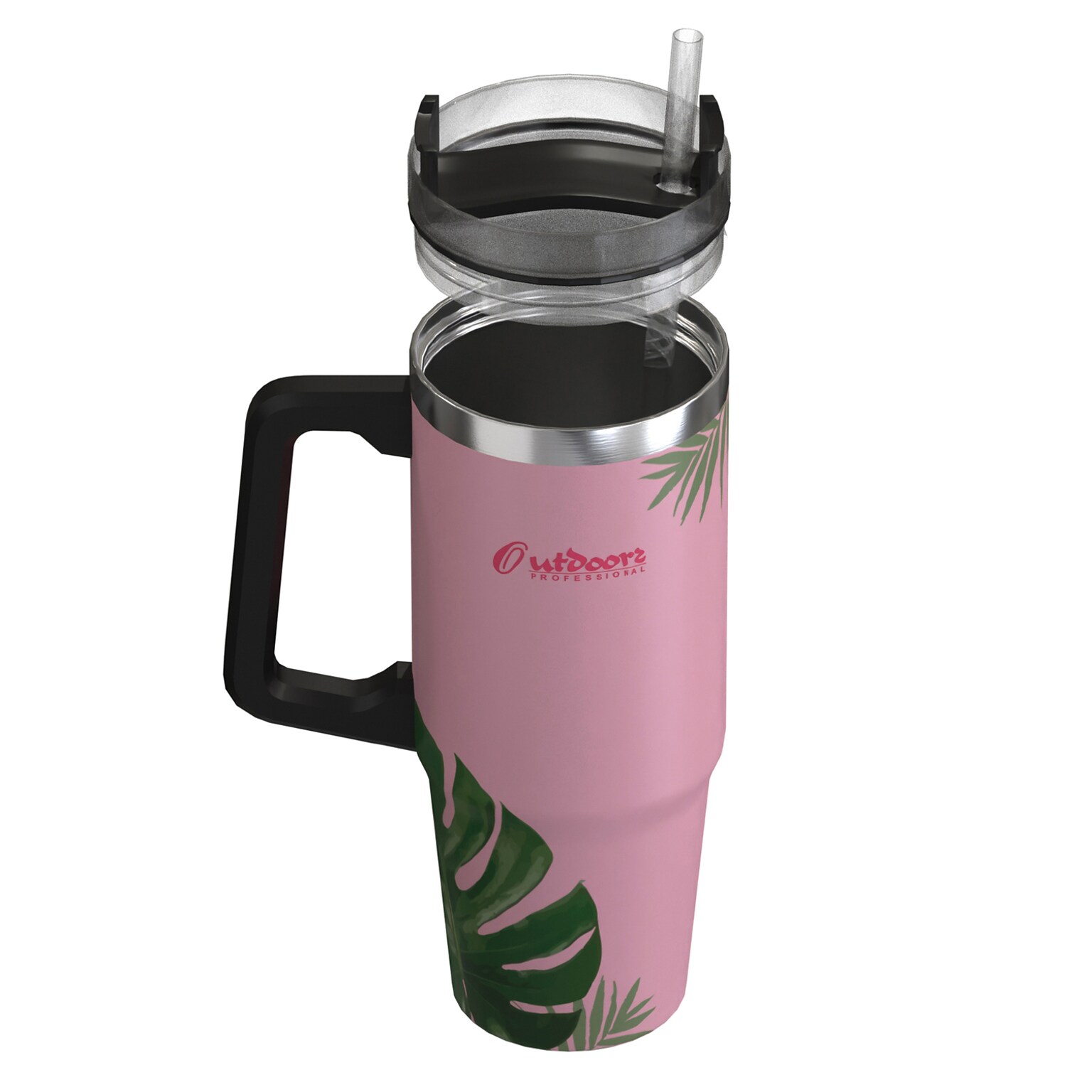 Outdoors Professional Stainless Steel Double-Walled Vacuum Insulated Tumbler with Straw, 30 oz., Tropical Pink (OUTD9225)
