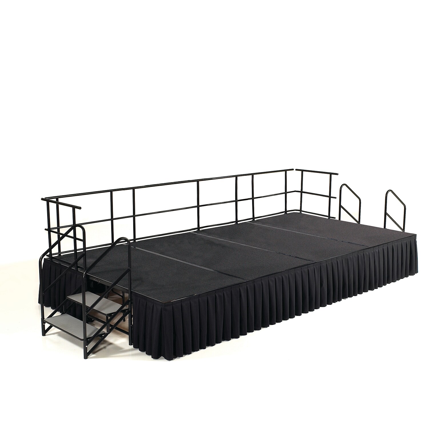 NPS 24H Stage Package, 8 x 12, Box Pleat Black Skirting, Grey Carpet (SG362404C02SB10)