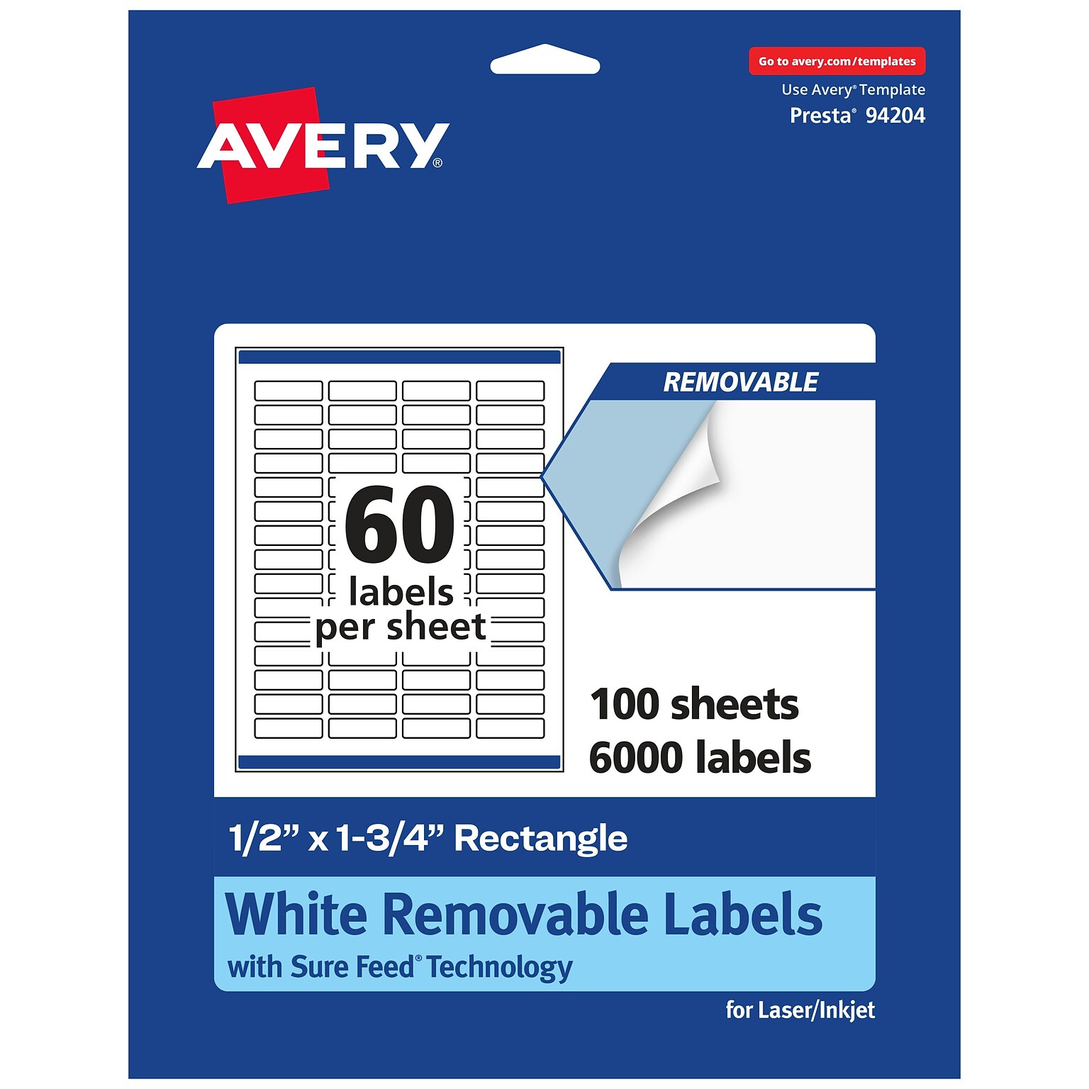 Avery Laser/Inkjet Rectangle Multipurpose Labels, .5 x 1.75, White, 6000 Labels/Box (94204)