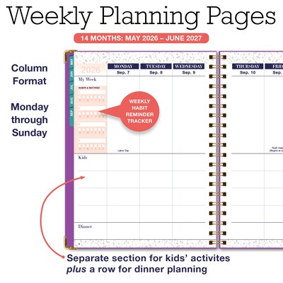 2026-2027 Excello Brands 8.5" x 11" Academic Weekly & Monthly Family Planner, Paperboard Cover, Rainbow Floral (FAM-AY26-0053)