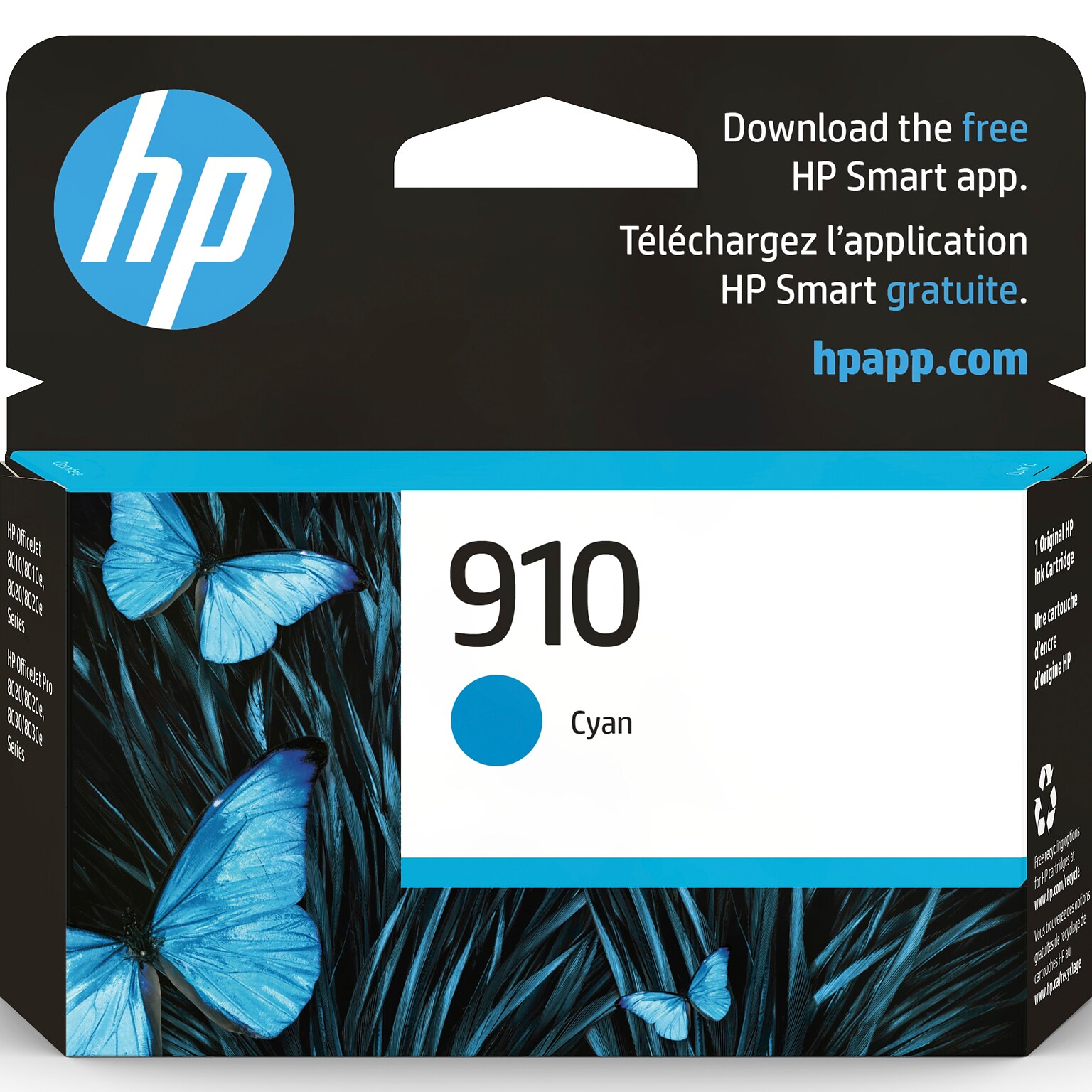 HP 910 Cyan Standard Yield Ink Cartridge, Prints Up to 315 Pages (3YL58AN#140)