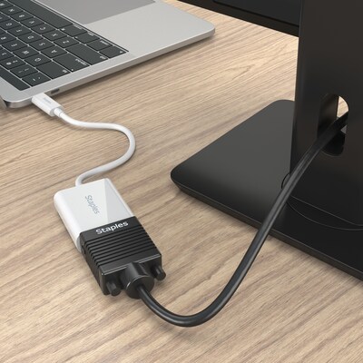 Staples TECH USB-C to VGA Audio/Video Adapter, Male to Female, White (ST62367)