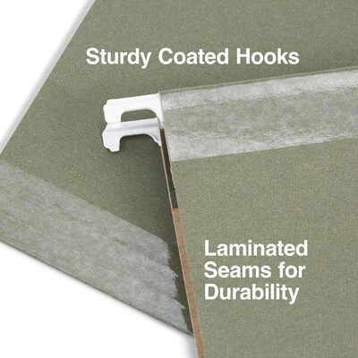 Staples 100% Recycled Reinforced Hanging File Folder, 1/5-Cut Tab, Letter Size, Standard Green, 25/Box (TR16403)
