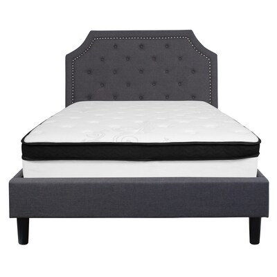 Flash Furniture Brighton Tufted Upholstered Platform Bed in Dark Gray Fabric with Memory Foam Mattress, Full (SLBMF14)