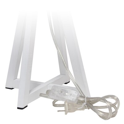 Simple Designs Interlocked Triangular White Wood Table Lamp with Gray Fabric Shade (LT1069-WHG)