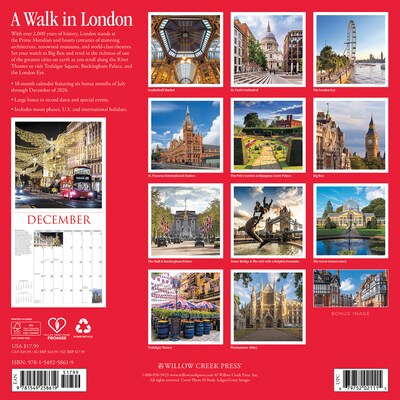 2027 Willow Creek A Walk in London 12 x 12 Monthly Wall Calendar, Assorted Colors (58619)