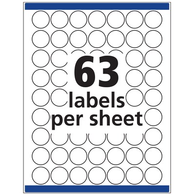 Avery Removable Laser/Inkjet Identification Labels, 1" Dia., White, 63 Labels/Sheet, 15 Sheets/Pack (6450)