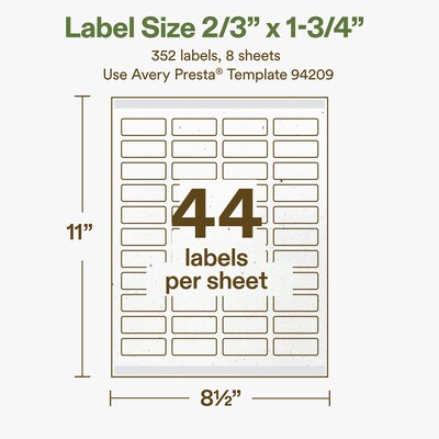 Avery Hemp Rectangle Laser/Inkjet Multipurpose Labels, 2/3" x 1-3/4", Off-White (352/Pack)