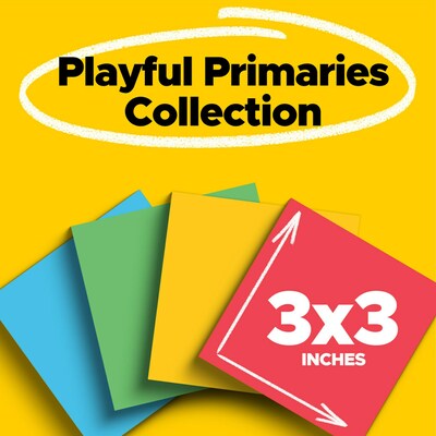 Post-it Super Sticky Notes, 3 x 3, Playful Primaries Collection, 70 Sheet/Pad, 24 Pads/Pack (65424