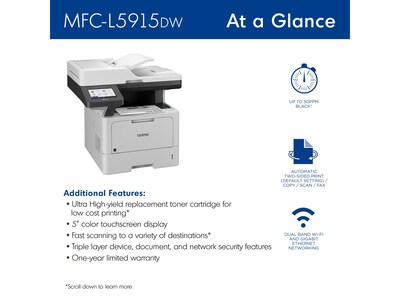 Brother MFC-L5915DW Business Monochrome Laser All-in-One Printer with Low-cost Printing & Wireless Networking