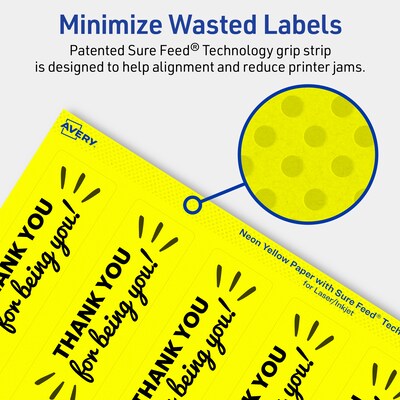 Avery Laser/Inkjet Rectangle Multipurpose Labels, 9.75" x 1.25", Neon Yellow, 400/Box (94262)