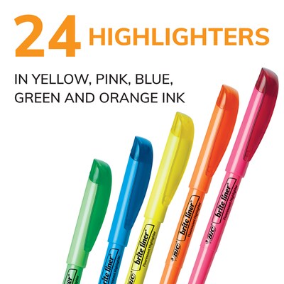 BIC Brite Liner Stick Highlighter, Chisel Tip, Assorted, 24/Pack (BL241AST)