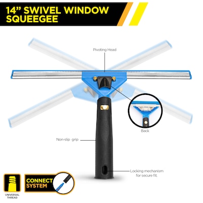 Gritt Commercial Window Washing Kit with 14" Swivel Window Squeegee and 6' Telescopic Pole (GRI130-6F-14)