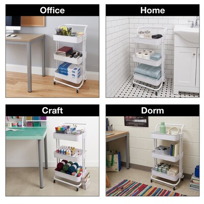 Excello Brands 3-Shelf Metal Rolling Utility Cart, White (OSO-MTL3CRT-WHT)