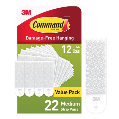 Command Medium Picture Hanging Strips, 12 lb., White, 22 Pairs/Pack (17204-22NA)