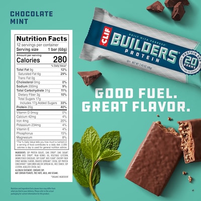 Clif Bar Builder's Chocolate Mint Protein Bar, 2.4 oz., 12 Bars/Box (CCC160044)
