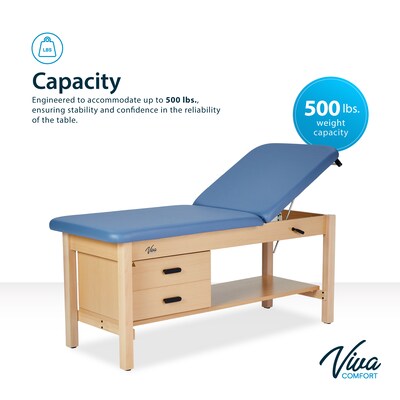 Aristo Wood Physician Adjustable Exam Table with Shelf, Dual Drawer Cabinet, Paper Cutter, Holder, 500 lb Capacity, Blue