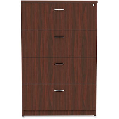 Lorell Essentials 4-Drawer Lateral File Cabinet, Letter/Legal Size, Lockable, 54.8H x 35.5W x 22D, Mahogany (LLR34386)