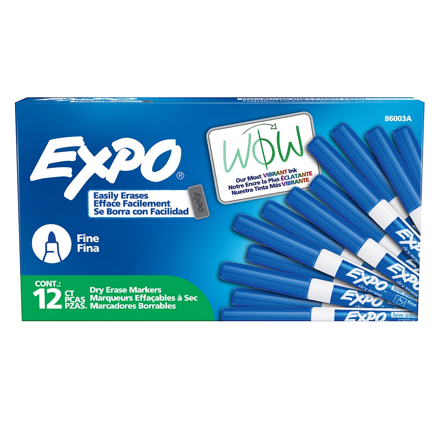 Expo Dry Erase Markers, Fine Tip, Blue, 12/Pack (86003)
