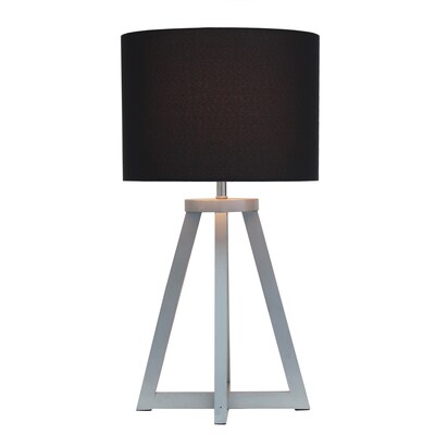 Simple Designs Interlocked Triangular Gray Wood Table Lamp with Black Fabric Shade (LT1069-GYB)