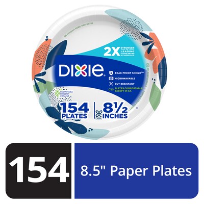 Dixie 8.5 Paper Plates, White, 154 Plates/Pack (15717)