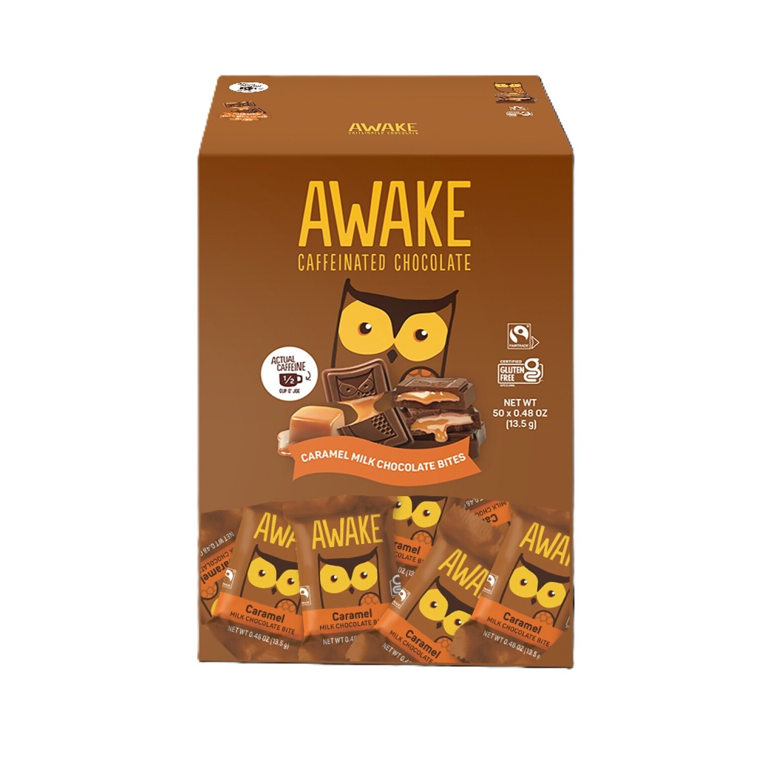 Awake Caffeinated Caramel Milk Chocolate Bites, 0.58 oz., 50 Pieces/Box (00453U)