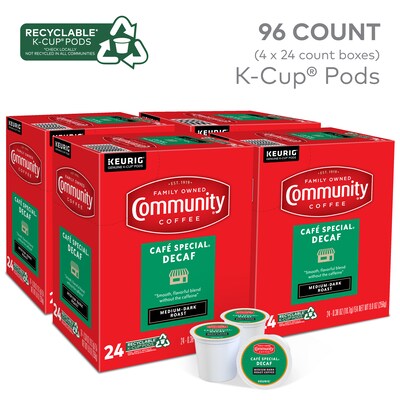 Community Coffee Cafe Special Decaf Coffee, Keurig K-Cup Pod, Medium-Dark Roast, 96/Carton (50003743