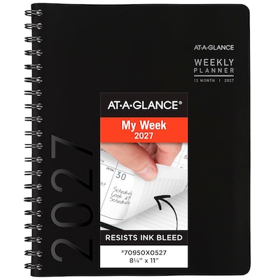 2027 AT-A-GLANCE Contemporary 8.25 x 11 Weekly & Monthly Planner, Faux Leather Cover, Black (70-950X-05-27)