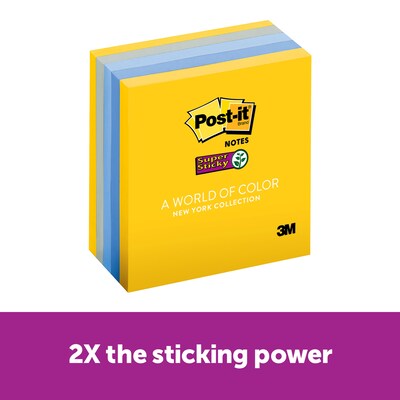 Post-it® Super Sticky Notes, 3" x 3", New York Color Collection, 90 Sheets/Pad, 5 Pads/Pack (654-5SSNY)