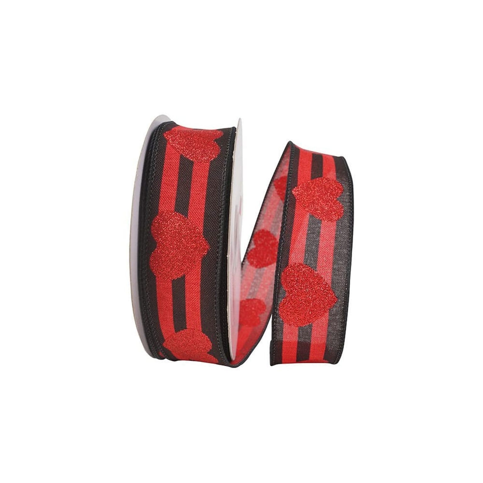 JAM Paper Hearts Glitter Ribbon, Red/Black (52640340701)
