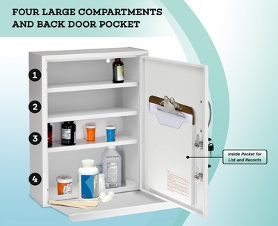 Viva Comfort Steel Locking Surface-Mount Medicine Medical Cabinet with Pocket, 1.1 cu. ft., White (ADI999-06-WHI-MK)