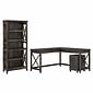 Bush Furniture Key West 60"W L Shaped Desk with 2 Drawer Mobile File Cabinet and 5 Shelf Bookcase, Dark Gray Hickory (KWS016GH)