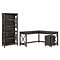 Bush Furniture Key West 60W L Shaped Desk with 2 Drawer Mobile File Cabinet and 5 Shelf Bookcase, D