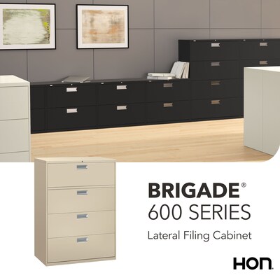 HON Brigade 600 Series 4-Drawer Lateral File Cabinet, Locking, Letter/Legal, Putty/Beige, 42"W (HON694LL)