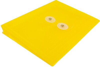 JAM Paper Premium Plastic Filing Envelope with Button & String Closure, Yellow, 3/Pack (920B1YEX3)