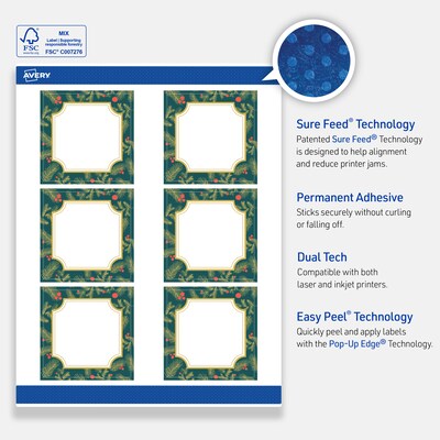 Avery Square Multipurpose Labels, 3" x 3", White, 60/Pack (19479370503)
